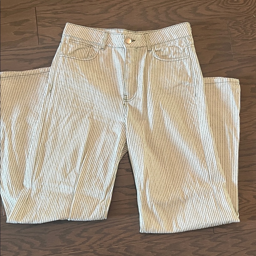 Zara Green and Whits Striped Jeans Size 6